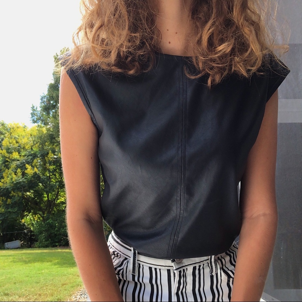 black leather top